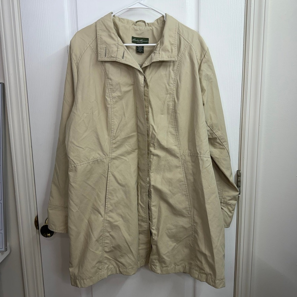 Eddie Bauer tan button down pocket collared‎ lined split sleeve trench coat XXL